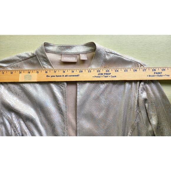 JACKET & MATCHING TANK-CHICO'S-Silver/Gray Snakeskin Like Material-Soft-Size 3/L - Picture 10 of 16